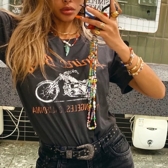 Tops - Faded Black Motorcycle Graphic Tee